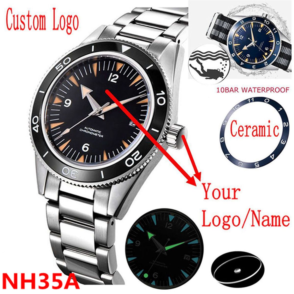 Luxury Watch Collection - Logotipo personalizado nh35 movimento relógio 10